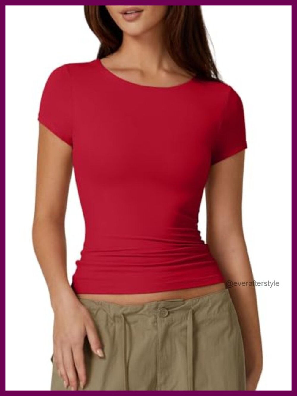 Double Lined Slim Fit Crew Neck Short Sleeve Tee Y2K Basic Top